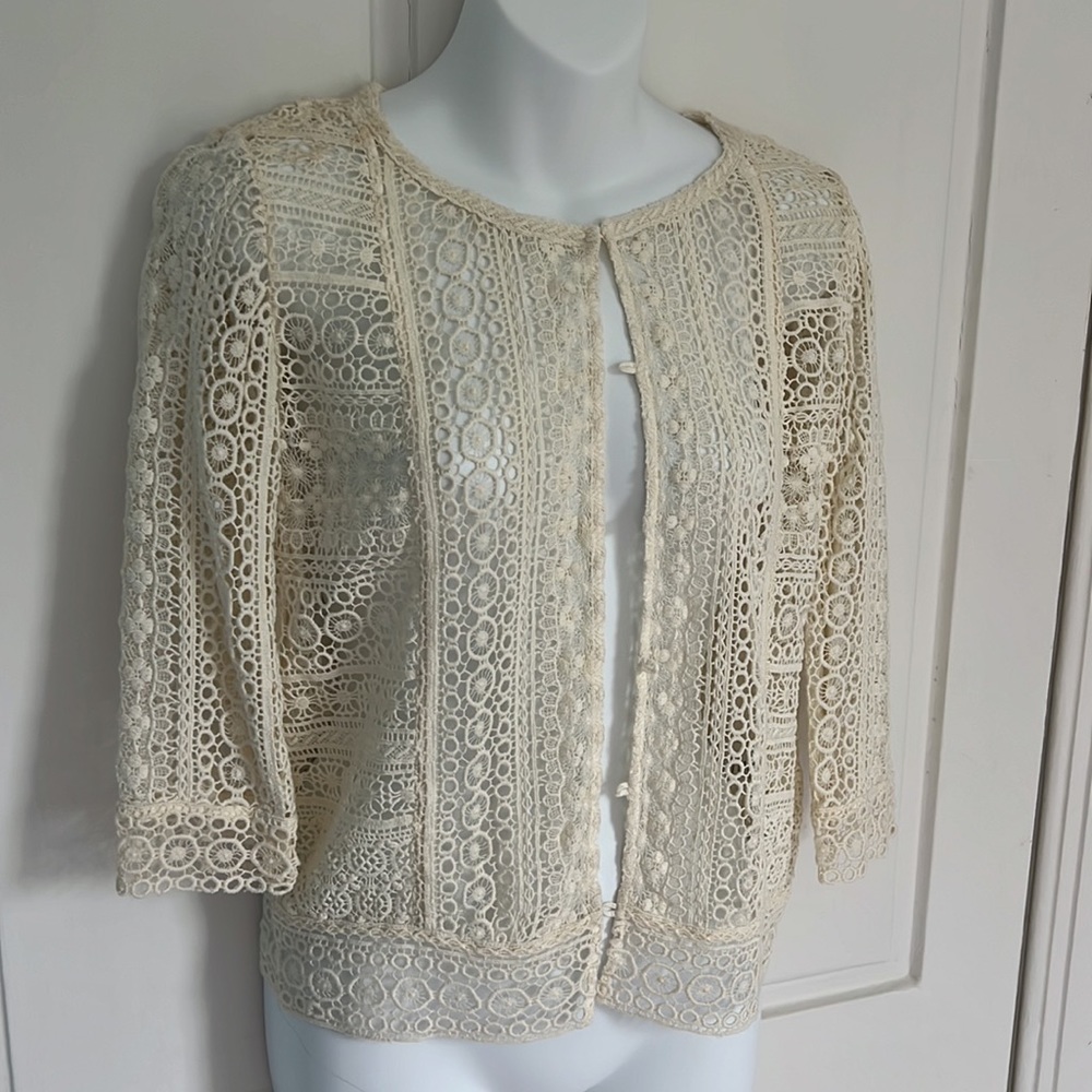 Maje Lyricos Dentelle white lace cardigan top T2 38 Small Medium NWT French 2